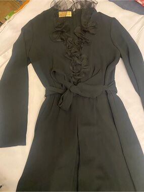 Edward Chapman Black Ruffle Front Silk Dress